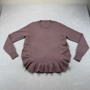 Poof Apparel  Ruffle Hem Sweater Womens Large Pink Long Sleeve Crew Neck